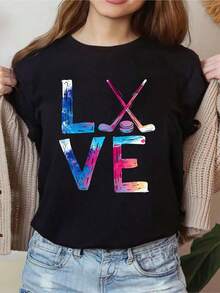 100% Cotton Love Hockey Girls Hockey Gifts Womens Hockey T-Shirt Graphic Shirt Women - Black - View 1