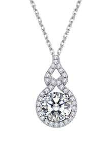 A Fashionable Sterling Silver S925 Men's Necklace Inlaid With 8.0mm/2ct Natural Moissanite Gourd-Shaped Pendant. Hip-Hop Style Is Suitable For Gifts, Parties, Gatherings, Sailing Trips, Carnivals, Street Styles, Trips, Beaches, Vacations, Music Festivals And Other Festivals.Certified Moissanite Solid 925 Sterling Silver 14K White Gold Vermeil - Silver - View 3