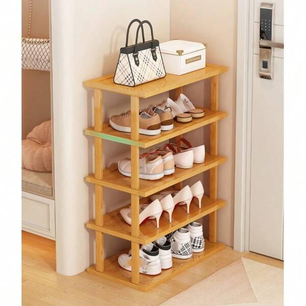 4/5/6 étages Étagère à chaussures élégante en bambou (texture naturelle du bambou) - gain de place et facile à assembler, convient pour le dortoir, le couloir et la cuisine - Étagère de rangement carrée , peut ranger les baskets, les talons hauts et les stilettos (rangement de chaussures), le niveau supérieur peut également être utilisé pour les pots de fleurs ou la décoration