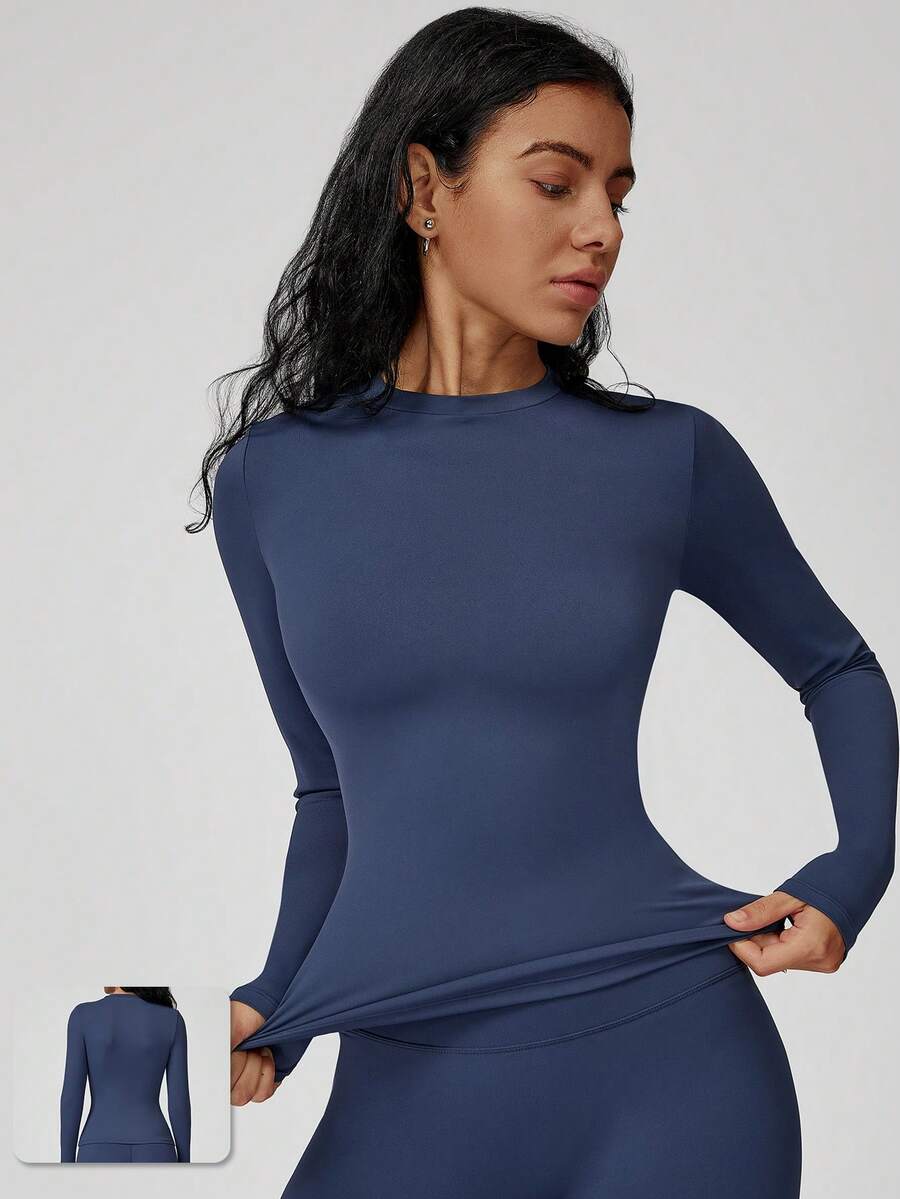 MASKERT Women's Top Sports Yoga Long Sleeves Running Fitness Long Sleeves Home Leisure Long Sleeves Sports Comfortable - 藏蓝色 - 查看 1