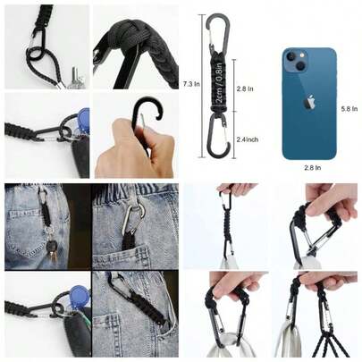 Paracord Keychain Carabiner Clip, D Ring Lanyard Hanger Stroller Hook Bottle, Key, Backpacks, Men, Women