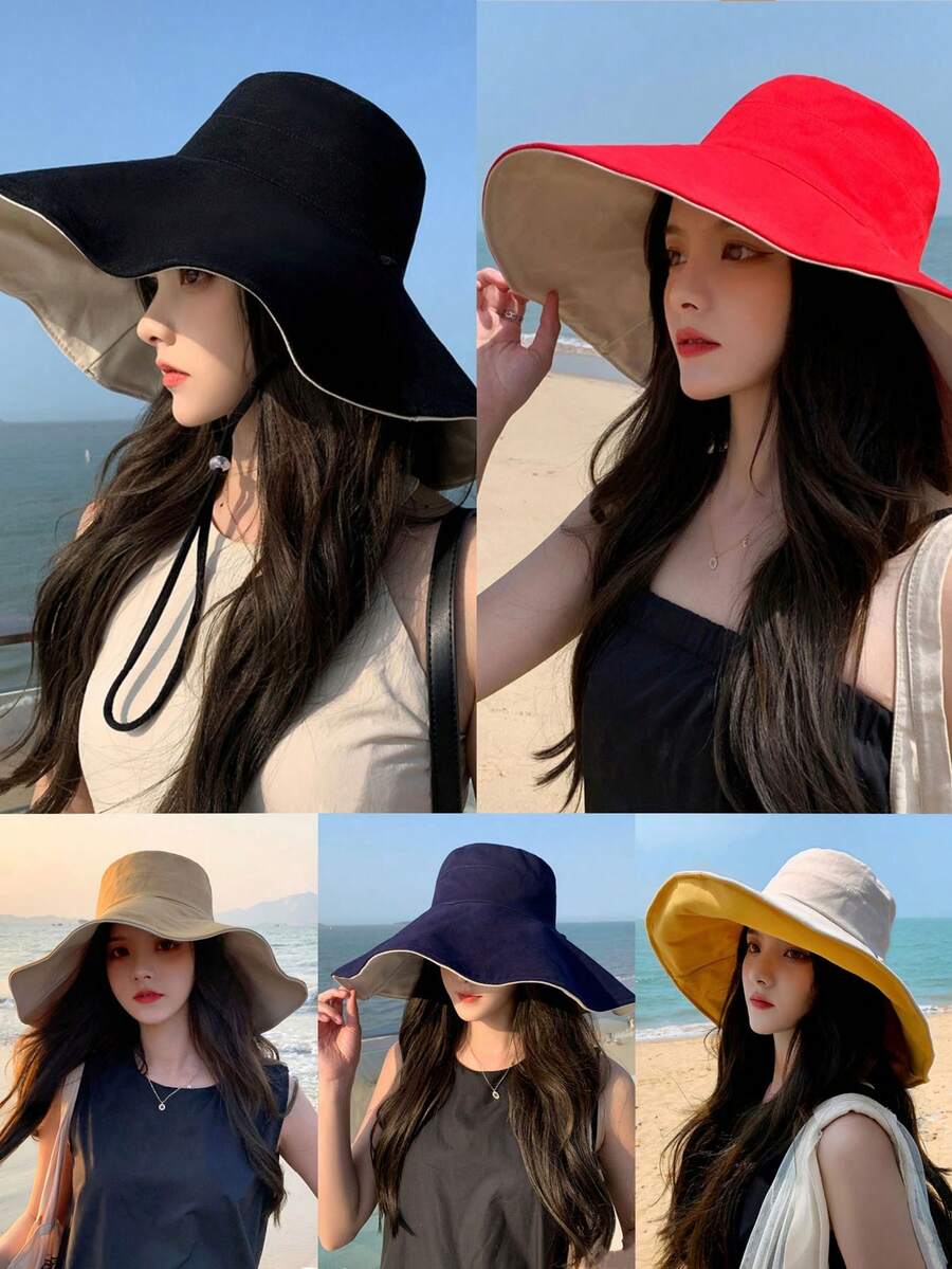 1頂寬邊女士遮陽帽，防紫外線，面部覆蓋，時尚多用途的漏勺帽