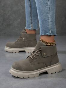 Fall/Winter 2025 Soft And Breathable Outdoor Fashion Boots, Thick Bottom, Lightweight And Comfortable For Holidays, Fall, Winter, Autumn, Travel, And Festivals. Suitable For All Seasons, Ankle Boots And Naked Boots In Fashion Style Women's High Heel Chunky Boots, British Style, Waterproof Platform, Fashionable Ankle Boots For Plus Size - Army Green - View 3