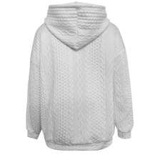 Damska bluza z kapturem na jesień/zimę, uniwersalna, jednokolorowa, z długim rękawem, teksturowana, dzianinowa bluza z kapturem, polar