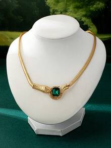 1pc Fashion Rhinestone Serpent Necklace, Luxury Locking Choker Necklace For Women