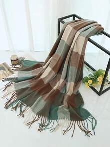 1pc Elegant Vintage Classic Plaid Faux Cashmere Scarf, Warm And Windproof, Suitable For Outings, Commuting, Campus, Formal Events, Outdoor, Travel And Photography, Fashionable And High-End, Versatile Clothing Accessory