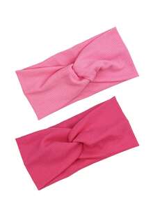 3件套女士针织发带套装，粉色调，适合派对和休闲外出，粉色配饰发带头巾发箍吸汗带，秋冬季女士度假装扮发饰，优雅围巾女士头巾柔软头巾