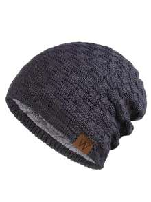 1pc Men's Knitted Hat, Cap With Fleece Lining, Thick Warm Ear Protection Beanie For Autumn/Winter Autumn Decor
