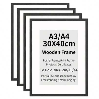 1/3pcs 12*16in/30*40cm, A4, A3 Black Photo Frames, Can Hold 30*40cm Photos, Minimalist Style, Lightweight Material, Suitable For Bedroom, Study, Hallway Wall Decor, A3, A4 Certificate Frames