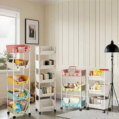 Carrito multiusos con ruedas de 5/3 capas, de plástico blanco/macarrón, con ruedas bloqueables y organizador extraíble. Ideal para cocina, baño, lavandería, dormitorio y sala de estar. Ideal como regalo de Halloween o Navidad.