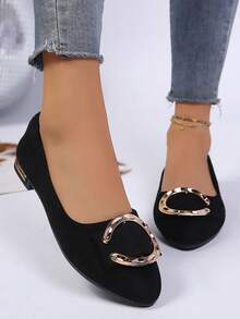 女士平底一脚蹬尖头鞋，新款软底乐福鞋，低跟防滑休闲鞋，时尚水钻轻便纯色透气平底鞋（适合宽脚，建议订购大一码） - 黑色 - 查看 4