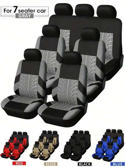 13件/9件/4件通用汽车座椅套 - 适用于SUV、卡车和7座车型 | 三排座椅涤纶材质（前排桶形座椅+后排分体式座椅）| 透气、防滑、兼容安全气囊 | 男女通用汽车内饰保护套。9件套为5座车型（2个前排座椅+靠背+后排座椅+5个头枕），4件套为2座车型（2个前排座椅+2个头枕）。