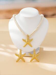 1 Pair Geometric Starfish Stud Earrings & 1 Starfish Necklace, Fashionable Everyday Commute Exaggerated Design, Suitable For Women Party And Gift (Can Purchase Earrings And Necklace Separately Or As A Set) - Starfish - View 11