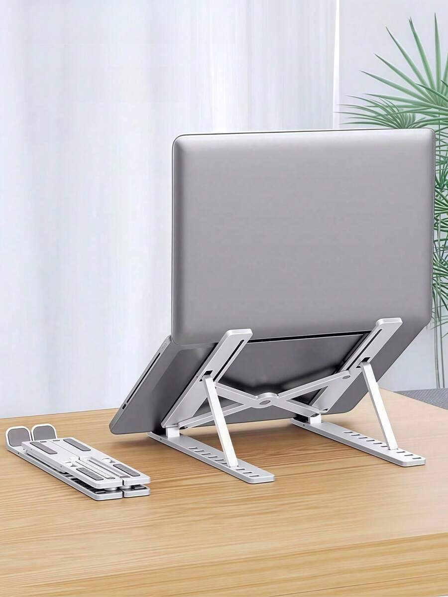 1pc Foldable & Adjustable Laptop Stand, Cooling Pad Desk Mount Holder For Notebook, Tablet, Compatible With All Laptop Models, Plastic Material, 10-Level Angle Adjustment