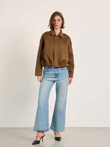 Faux Suede Lapel Loose Fit Flight Jacket - Coffee Brown - View 4