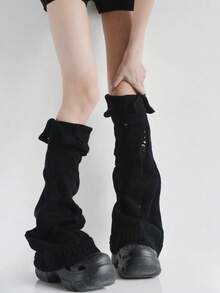 Harajuku Subculture Distressed Y2K Style High Value Babe Side Slit Cuff Knit Layered Sock Sheath Over Knee Long Length Lazy Street Design - 白色 - 查看 5