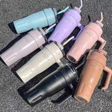 40OZ/1200ML SITARAYURI Double Wall  Bottle For Father's Day, With Handle And Straw, Large Capacity Portable Cup For Hot And Cold Dual Use, 1200ml Steel  Bottle, Suitable For Hot Or Cold Drinks, Suitable For Camping, Outdoor Activities, Driving, Sports, Fitness And Holiday Gifts. - 優質款隨機色 - 查看 9