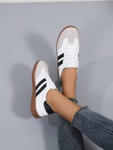 Women's Retro German Military Sneakers | Soft Sole Casual Sports Shoes | Inspired By Classic Vintage Sneakers | Suitable For Daily Wear, Campus Style And Weekend Getaways - Black and White - View 6