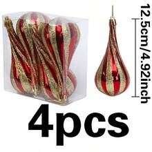 4 buc. Ornamente de Crăciun în formă de glob cu picătură de apă placate cu roșu/auriu/argintiu, decorațiuni suspendate pentru bradul de Crăciun