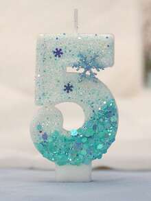 1 Pc Birthday Number Candle, Blue Snowflake Birthday Candle Cake, Candle Cake Decoration, Suitable For Anniversary Celebration Items - Multicolor - View 6