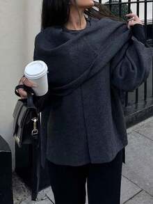 Chaqueta de punto informal con estilo de bufanda, de corte asimétrico y ultra holgada para mujer - Gris - Ver 7