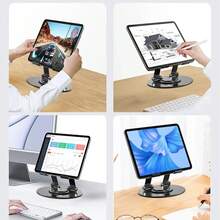 1Pcs Tablet Stand Holder, 360° Rotating Tablet Holder, Height Adjustable Carbon Steel Tablet Holder, Lifting Folding Monitor Stand, Portable Computer Stand For Tablets Monitor E-Reader Up To 12.9 Inches - 1Pcs-metal PadHolder - View 3