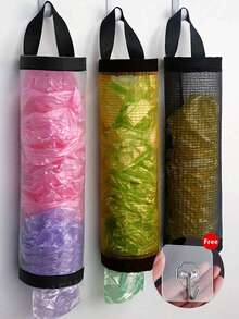 Durable Plastic Bag Organizer Grocery & Trash Bag Holder Space Saving Mesh Dispenser For Kitchen Modern Easy Access Design Keeps Bags Neat & Breathable Space Saving Mesh Organizer Multipurpose Wall Mounted Home And Kitchen Storage Solution - Multicolor - View 2