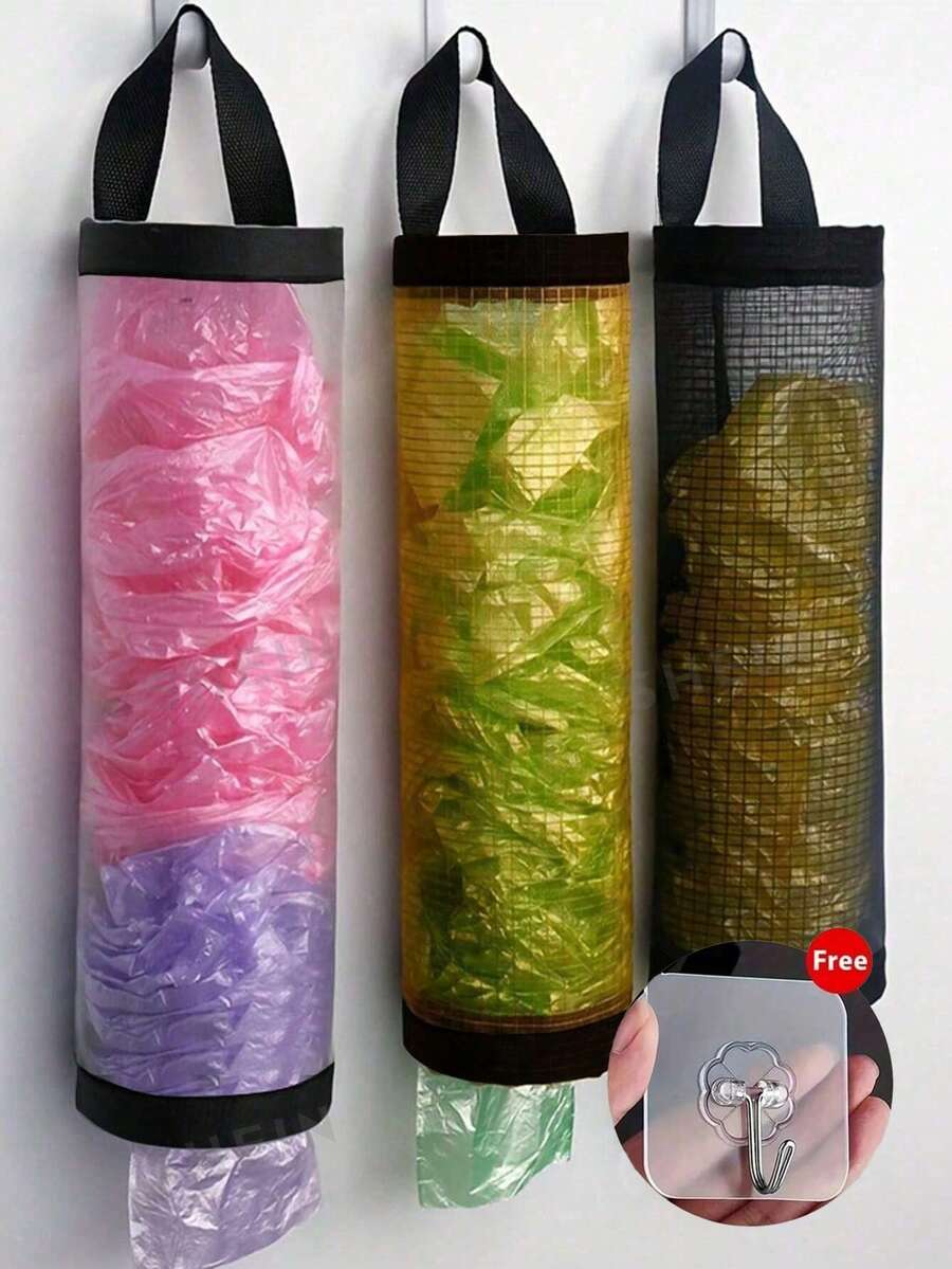 Durable Plastic Bag Organizer Grocery & Trash Bag Holder Space Saving Mesh Dispenser For Kitchen Modern Easy Access Design Keeps Bags Neat & Breathable Space Saving Mesh Organizer Multipurpose Wall Mounted Home And Kitchen Storage Solution