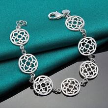 925镀银圆形链手链，女士婚礼派对时尚魅力首饰 - 銀色 - 查看 4