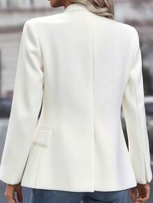Women's Simple And Elegant Double-Breasted Button-Front Blazer - Women's Work Jacket. Stylish Long-Sleeved Jacket With Office-Style Faux Pockets. Black Polyester Jacket With Flap Pockets. Elegant Temperament Shows Unique Taste - trắng - Xem 5