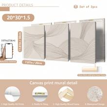 3pcs/Set Neutral Abstract Art Prints, Beige Line Art, Bohemian Home Decor, Canvas Print Modern Wall Art, Bohemian Digital Prints, Suitable For Home Decor, Room Decor, Bedroom Decor, Living Room Decoration, Bathroom Decor, Wall Decor, Optional Wall Art With Frame - Multicolor - View 14