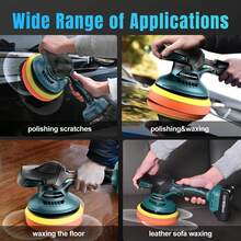 Cordless Car Buffer Polisher W/ 2x2000mAh 21V Batteries, 6 Inch Car Buffer Waxer Kit, Car Polishing Machine W/ Extra 12 PCS Attachments & 6 Variable Speed, Car Buffer Polisher For Car Detailing - Màu xanh lam - Xem 6