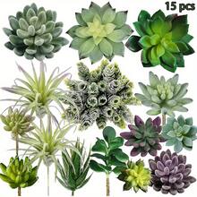 15 Peças de Plantas Suculentas Artificiais, Suculentas Verdes Pequenas Sem Vaso para Decoração de Casa, Escritório, Mesa, Arranjo Floral de Jardim Interno e Externo, Decoração de Primavera e Verão