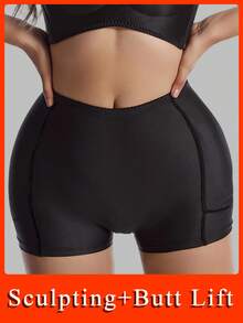 Women's Body Shaping Shorts Fake Buttocks Plump Hips Sexy Buttocks Lifting Buttocks Belly-Closing Underwear Belt Pad Removable Sponge Pad Comfortable Tights Shaping Pants One Piece Padded Butt Lift Shaping Panties Tummy Control Shapewear With Fake Hip Suitable For Prom Party Wedding Holiday Music Festival Gym Exercise It Has The Function Of Gathering, Keeping Warm, Breathable, Sweat-Absorbing Elasticity - 黑色 - 查看 3