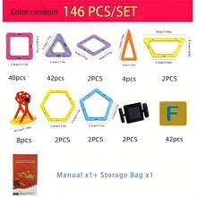 18pcs-146pcs Children's Magnetic Building Block Toys, Children's Large-Sized Magnetic Building Blocks, Design Building Toys For Boys And Girls, Suitable For Children Aged 3-12, STEM Toys, Magnetic Designer Building Board Puzzle Toys