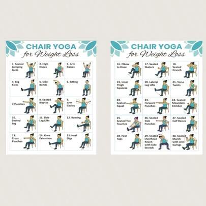 30-Day Chair Yoga Challenge, Chair Exercise Guide, Printable Chair Workout, Senior Home Fitness Plan, 2-Piece Set, Frameless Design, 8x10 Inches, 2D Flat Pattern, Paper Material, Exercise Accessories, Senior Fitness Guide, Easy-To-Read Text, Home Workout, Fitness Schedule Planner For Gym Or Studio Decor