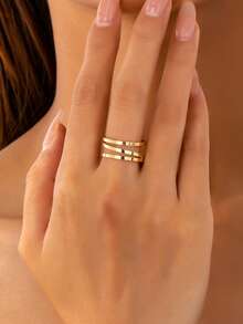 1pc Minimalist Open Band Copper Ring - Yellow Gold - View 2