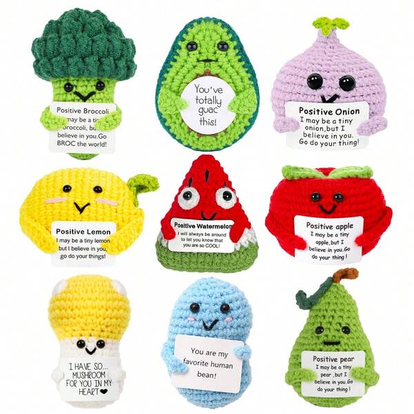 Plush Christmas Gift, Creative Crochet Positive Avocado Desktop Decoration Ornaments, Mini Cute Crocheted Positive Penguin Duck With Positive Card, Birthday Party, Graduation Gift, Encourage Friends, Christmas Stocking Stuffer Gift