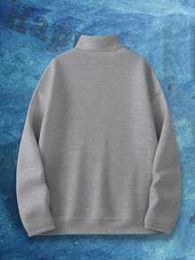 Customized Plus Size Men Crew Neck Long Sleeve Sweatshirt, Personalized Wedding Commemorative Design, Couple Portrait Replaceable, Autumn/Winter - Grey - View 5