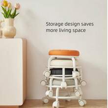 Accesorio amigable para bebés, taburete de aprendizaje multifuncional para niños con ruedas universales y taburete bajo, taburete redondo para el hogar para cambiar zapatos hecho de tela de cuero, taburete con ruedas para personas perezosas y pequeña silla de costura de belleza, taburete de celebridad de internet