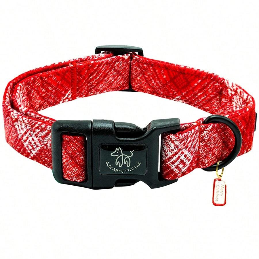 Elegant Little Tail Christmas Dog Collar Pet Dog Collar Soft Red Plaid Winter Pet Collars Holiday With Quick Release Buckle Puppy Collar For Dogs