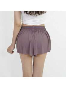 CourtClass Sport Plus Size Women's Sport Tennis Skirt Golf Skorts Ladies' Solid Color Simple Drawstring Pleated Skort For Athletic Skirt, Breathable Material For Badminton, Tennis, Yoga, Running And Marathon Skirt Shorts, 2 In 1 Flówy Fitness Shorts For Women - Màu tím - Xem 3