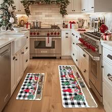 Covorașe de Crăciun 1/2 buc, covorașe de bucătărie cu model clasic colorat de brad de Crăciun și pitici de Crăciun, potrivite pentru băi, bucătării și spălătorii, covorașe de bucătărie de zi cu zi, materiale de înaltă calitate, articole de sărbători sezoniere, articole esențiale pentru sărbători