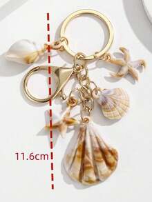 1pc Unisex Natural Dual-Tone Seashell Keychain, Cloud Spiral Shell & Starfish Pendant, Summer Beach Series Gift For Friends, Keychain Accessory - Multicolor 2 - View 4