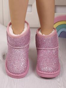 1 Pair Children's Fashion Boots, Girls' Sequin Design Fashionable & Versatile Snow Boots, Comfortable Thermal Lining Warm Boots Suitable For Winter Outdoor Activities And Daily Wear (Run Small, Suggest Ordering One Size Up) - Pink - View 2