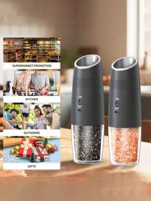 Gravity Electric Salt And Pepper Grinder,Rechargeable Salt And Pepper Grinder With LED Light, No Battery Needed, Adjustable Coarseness, Washable 135ml Container, Christmas Gifts, Halloween Gifts, Kitchen Gifts, Black