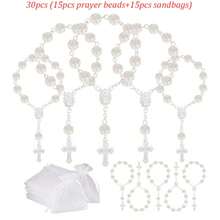 30pcs Rose Beaded Bracelet, Acrylic 3D Rose Bead Bracelet, Comes With Organza Bag, Suitable For Baptism Gifts, First Communion Gifts, Party Favors, Wedding Celebrations And More