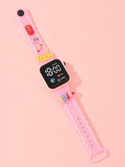 1-Piece Girl's Watch, Cloud-Shaped, Apple-Colored, Book-Like, With Dopamine Elements, Square-Shaped, Children's Watch, LED Digital Wristband, Clock. Affordable Price For The Back-To-School Season. Suitable For Students. Fashionable School Supplies. Electronic Watch For Daily Life, Going To School, Parties, Traveling, A Birthday Gift For Friends. The Perfect Gift For Girls.