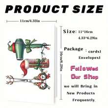 1pc Christmas Hairstylist Thank You Card - Holiday Greeting Card For Salon, Designed With Scissors, Comb And Hairdryer - Red And Green Christmas Theme - Includes Matching Envelope - Suitable For Hairstylists, Stylists, Customers - Christmas, New Year, Salon Appreciation Gift - Paper Card, Playful Illustration, Premium Cardstock, Stylist Expression