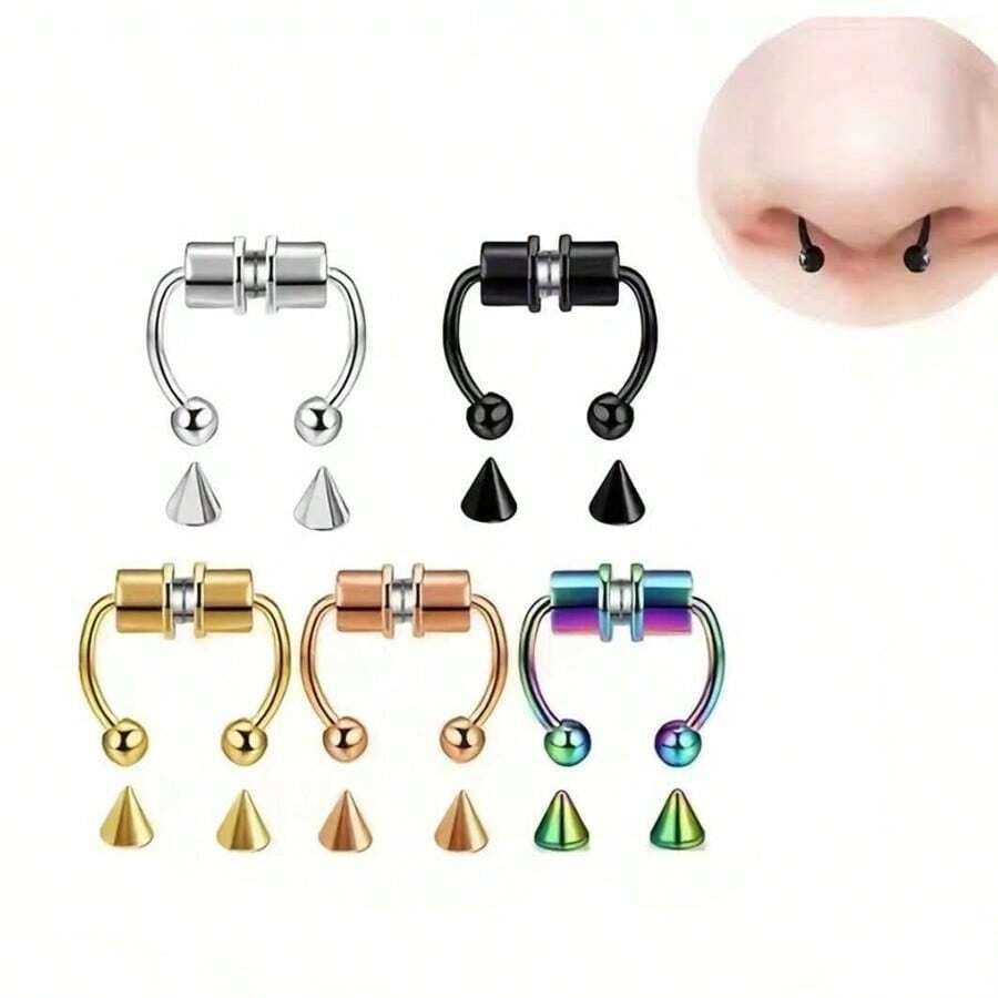 1/5Pcs Fashion Single Piercing Double Hoops Nose Ring Stainless Steel ...